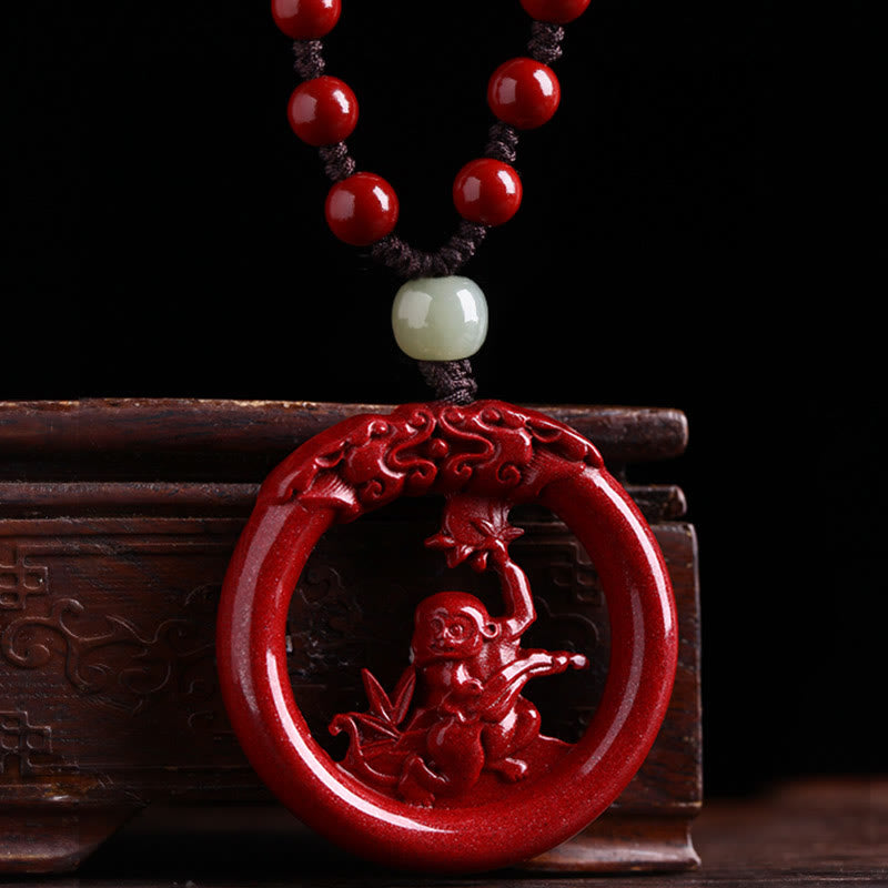 Collier de paix en jade et cinabre Hetian du zodiaque chinois
