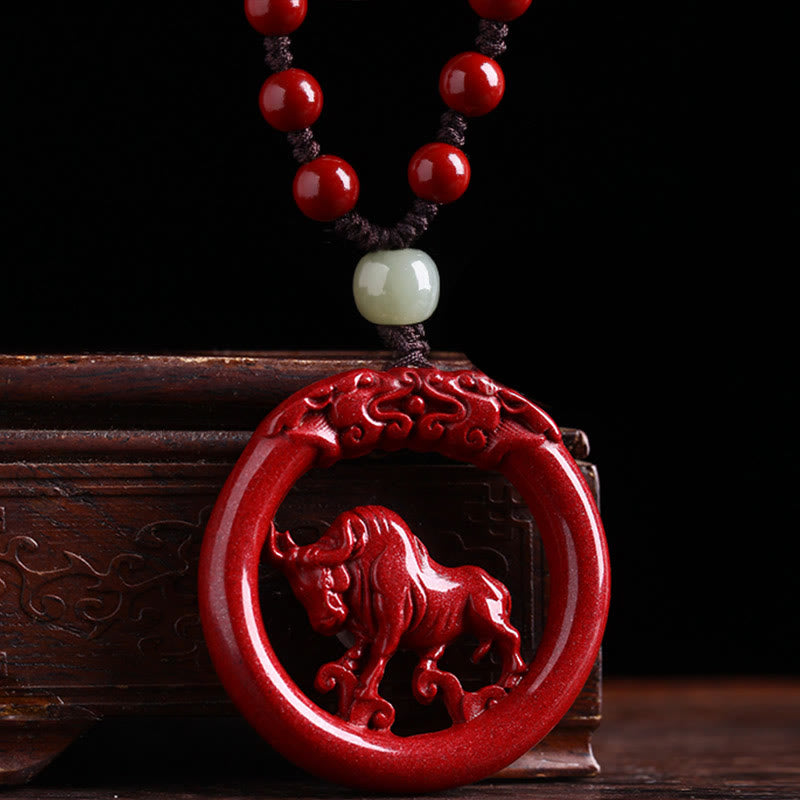 Collier de paix en jade et cinabre Hetian du zodiaque chinois