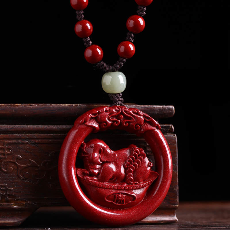 Collier de paix en jade et cinabre Hetian du zodiaque chinois