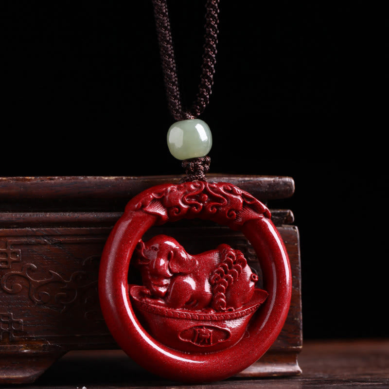Collier de paix en jade et cinabre Hetian du zodiaque chinois