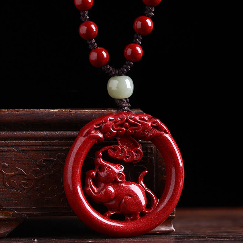 Collier de paix en jade et cinabre Hetian du zodiaque chinois