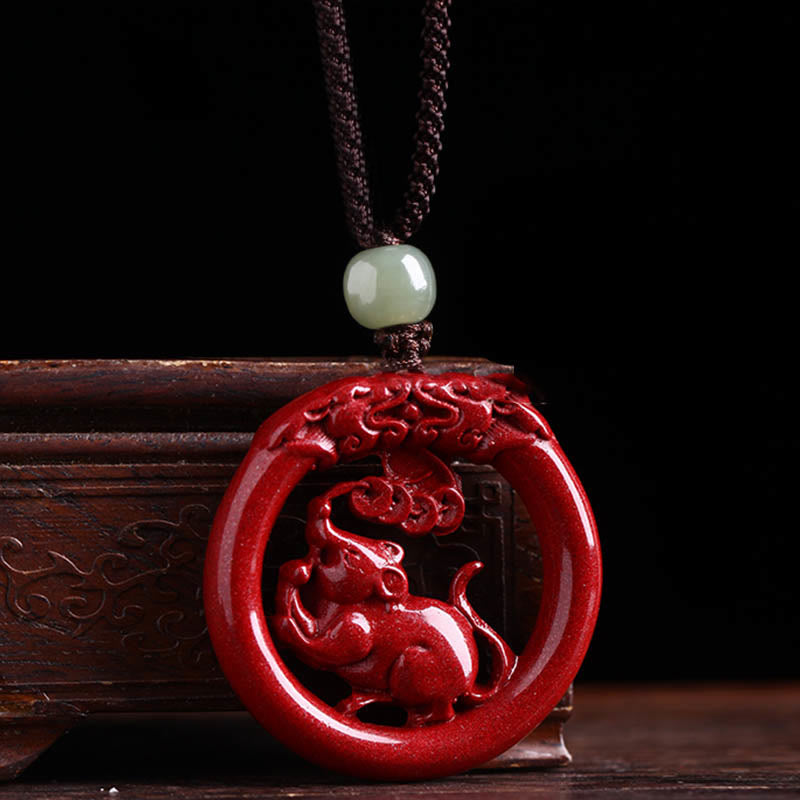 Collier de paix en jade et cinabre Hetian du zodiaque chinois