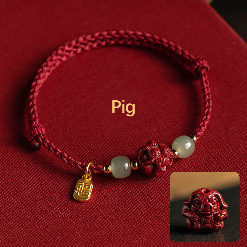 Bracelet porte-bonheur en jade du zodiaque chinois