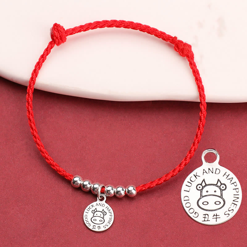 Bracelet de protection pour enfant avec signe du zodiaque chinois | Argent sterling et fil rouge