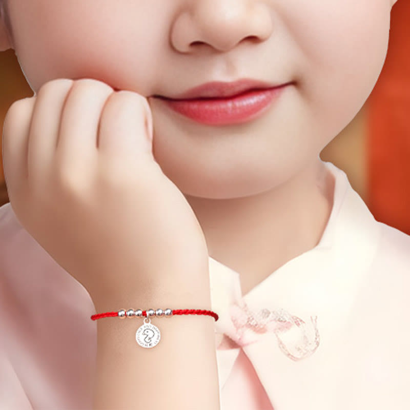 Bracelet de protection pour enfant avec signe du zodiaque chinois | Argent sterling et fil rouge
