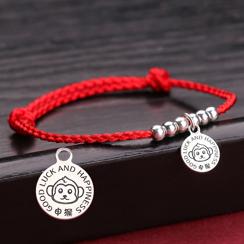 Bracelet de protection pour enfant avec signe du zodiaque chinois | Argent sterling et fil rouge