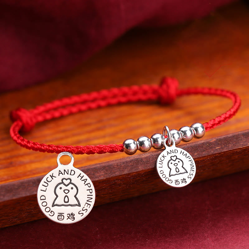Bracelet de protection pour enfant avec signe du zodiaque chinois | Argent sterling et fil rouge