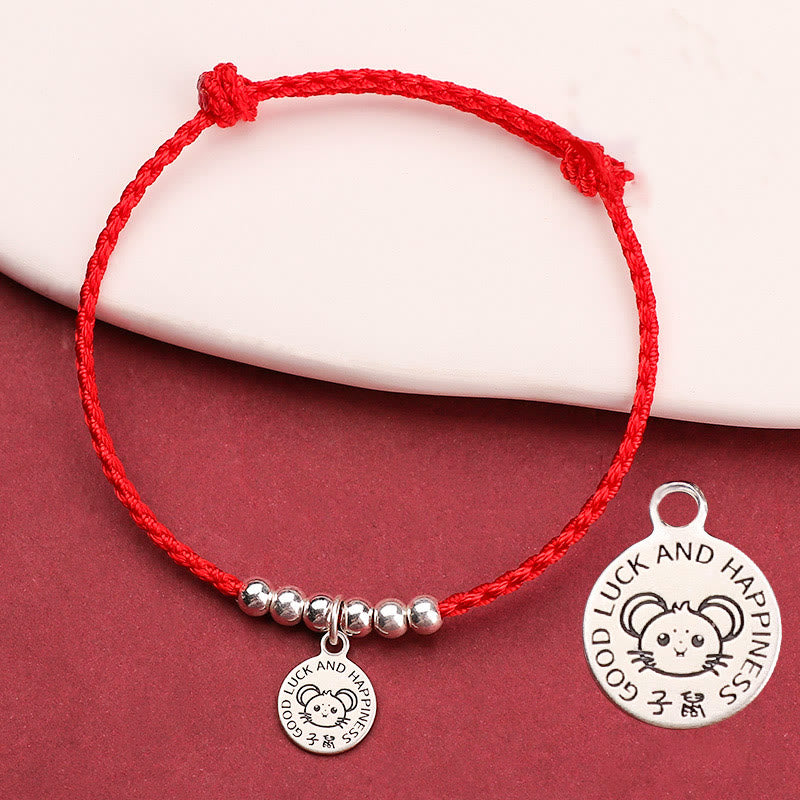 Bracelet de protection pour enfant avec signe du zodiaque chinois | Argent sterling et fil rouge
