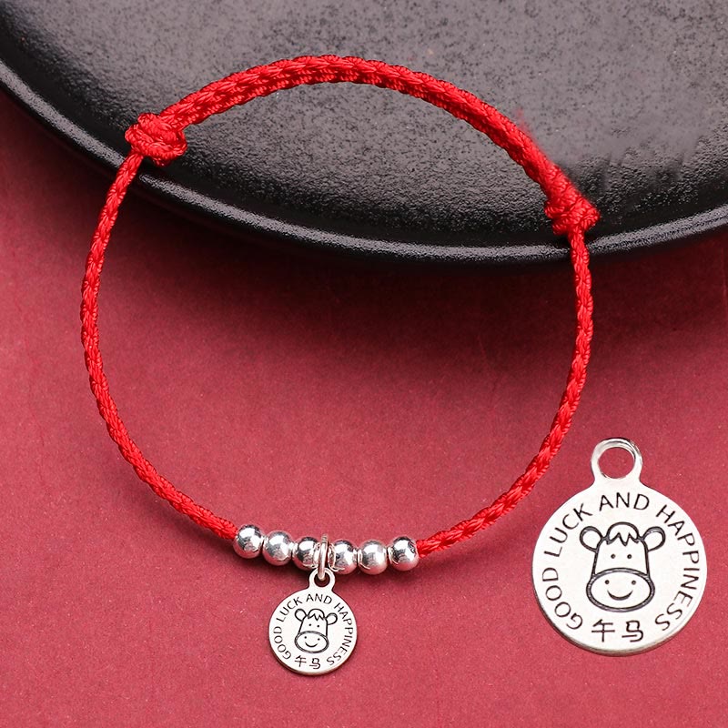Bracelet de protection pour enfant avec signe du zodiaque chinois | Argent sterling et fil rouge