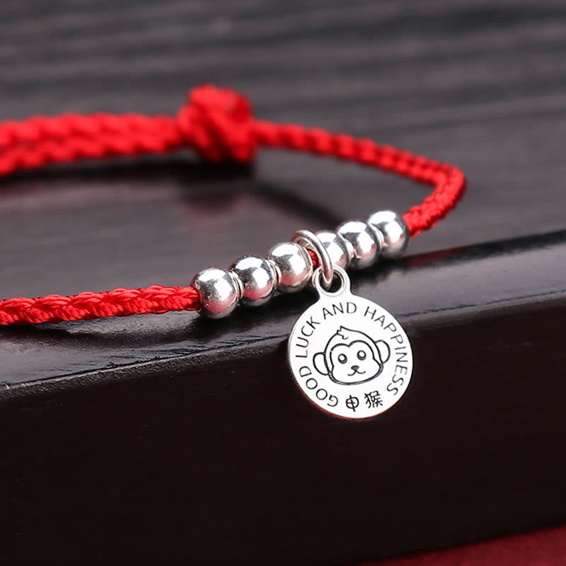 Bracelet de protection pour enfant avec signe du zodiaque chinois | Argent sterling et fil rouge