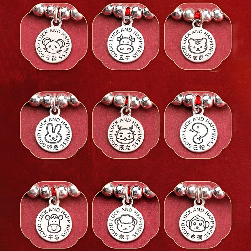 Bracelet de protection pour enfant avec signe du zodiaque chinois | Argent sterling et fil rouge
