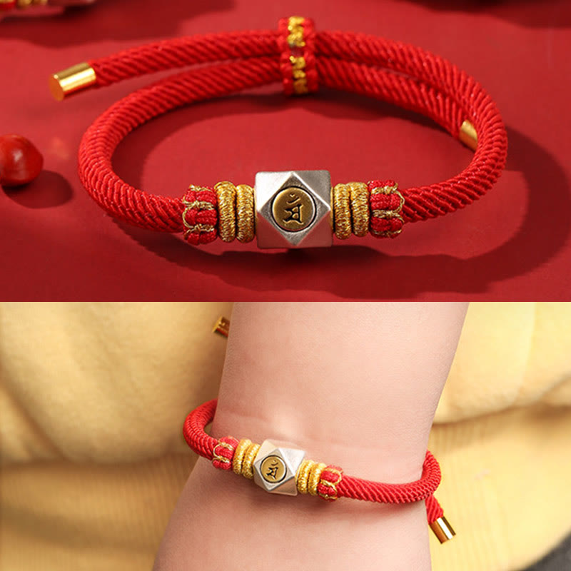 Bracelet enfant signe du zodiaque chinois | Argent 999, corde rouge, porte-bonheur et force
