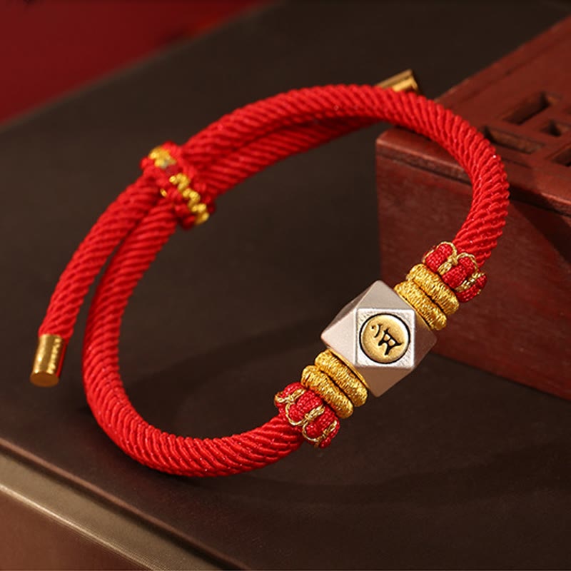 Bracelet enfant signe du zodiaque chinois | Argent 999, corde rouge, porte-bonheur et force