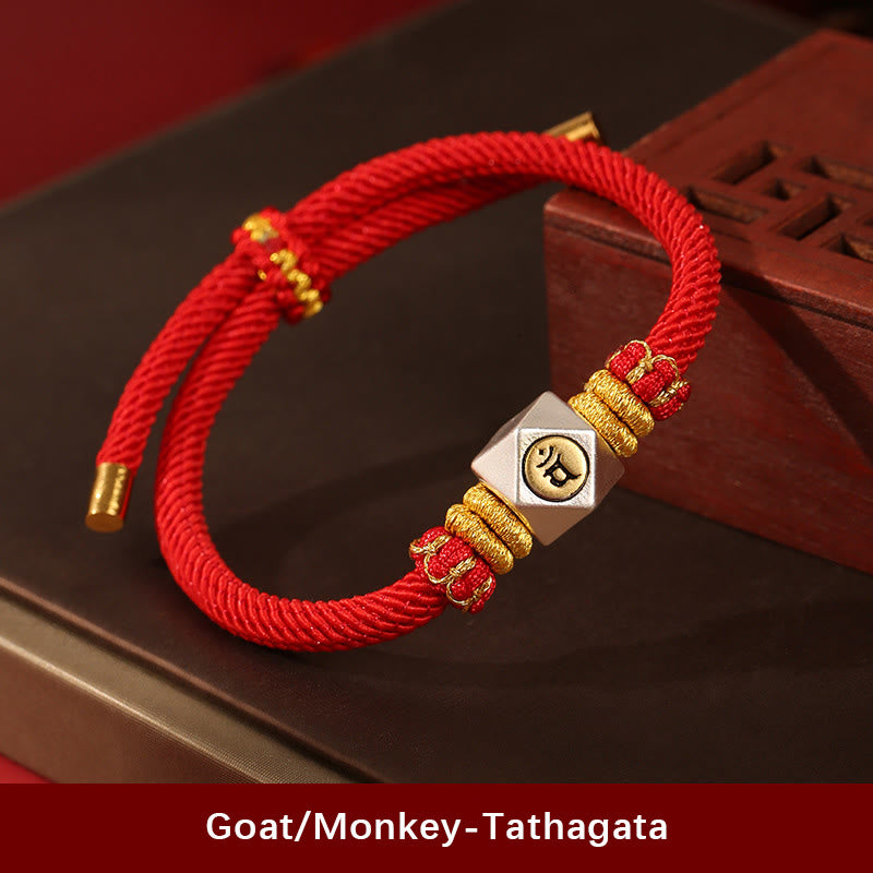Bracelet enfant signe du zodiaque chinois | Argent 999, corde rouge, porte-bonheur et force