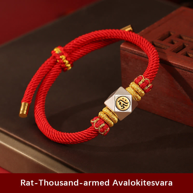 Bracelet enfant signe du zodiaque chinois | Argent 999, corde rouge, porte-bonheur et force