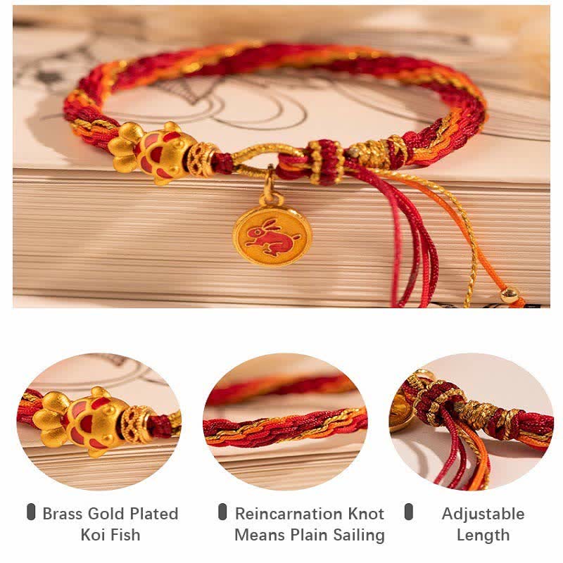 Bracelet de protection du zodiaque chinois en fil rouge avec poisson koï