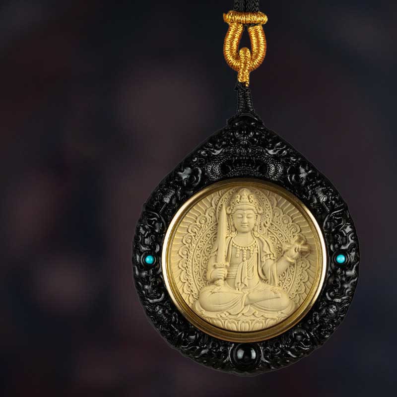 Collier du zodiaque chinois avec pendentif Avalokitesvara et bois de santal rouge