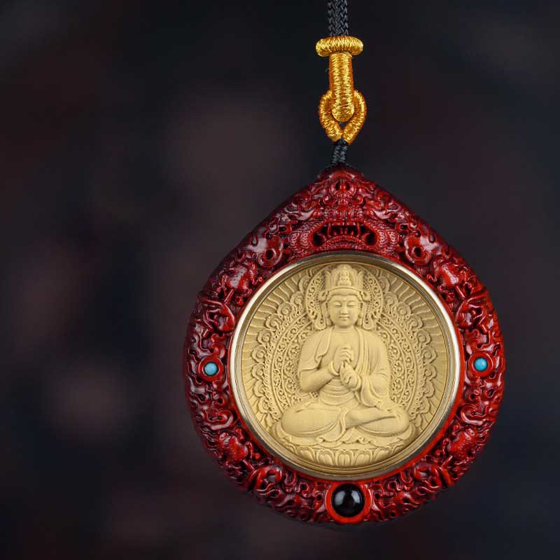 Collier du zodiaque chinois avec pendentif Avalokitesvara et bois de santal rouge