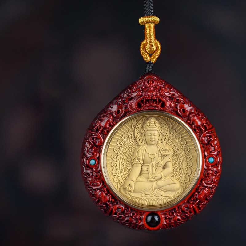 Collier du zodiaque chinois avec pendentif Avalokitesvara et bois de santal rouge