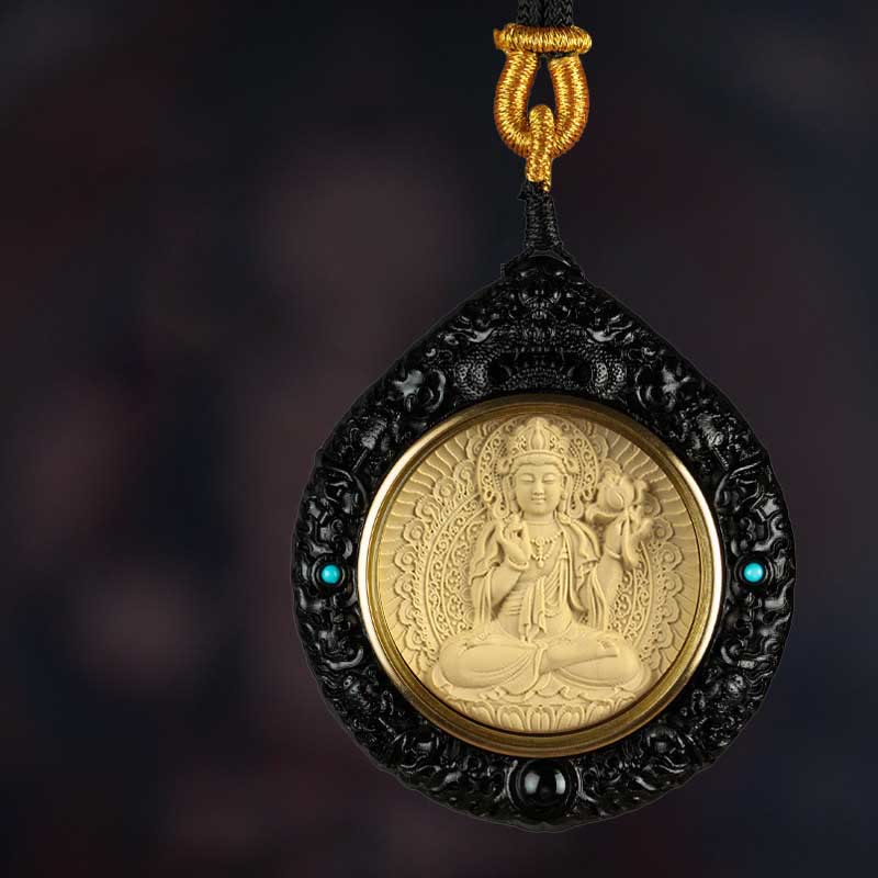 Collier du zodiaque chinois avec pendentif Avalokitesvara et bois de santal rouge
