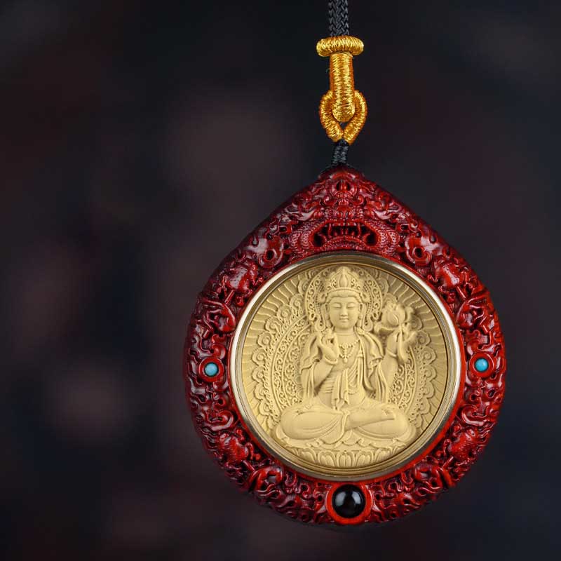 Collier du zodiaque chinois avec pendentif Avalokitesvara et bois de santal rouge