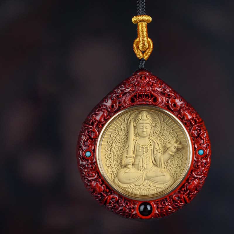 Collier du zodiaque chinois avec pendentif Avalokitesvara et bois de santal rouge