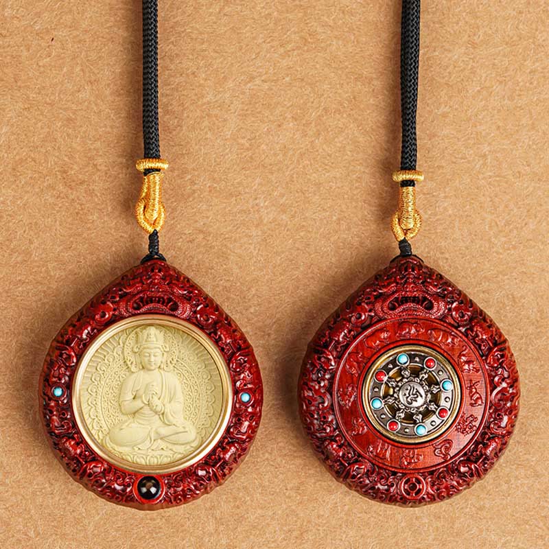 Collier du zodiaque chinois avec pendentif Avalokitesvara et bois de santal rouge
