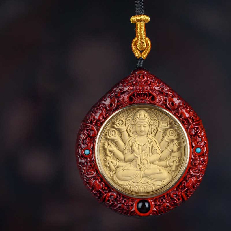 Collier du zodiaque chinois avec pendentif Avalokitesvara et bois de santal rouge