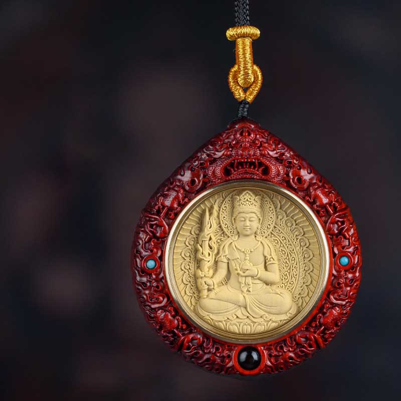 Collier du zodiaque chinois avec pendentif Avalokitesvara et bois de santal rouge