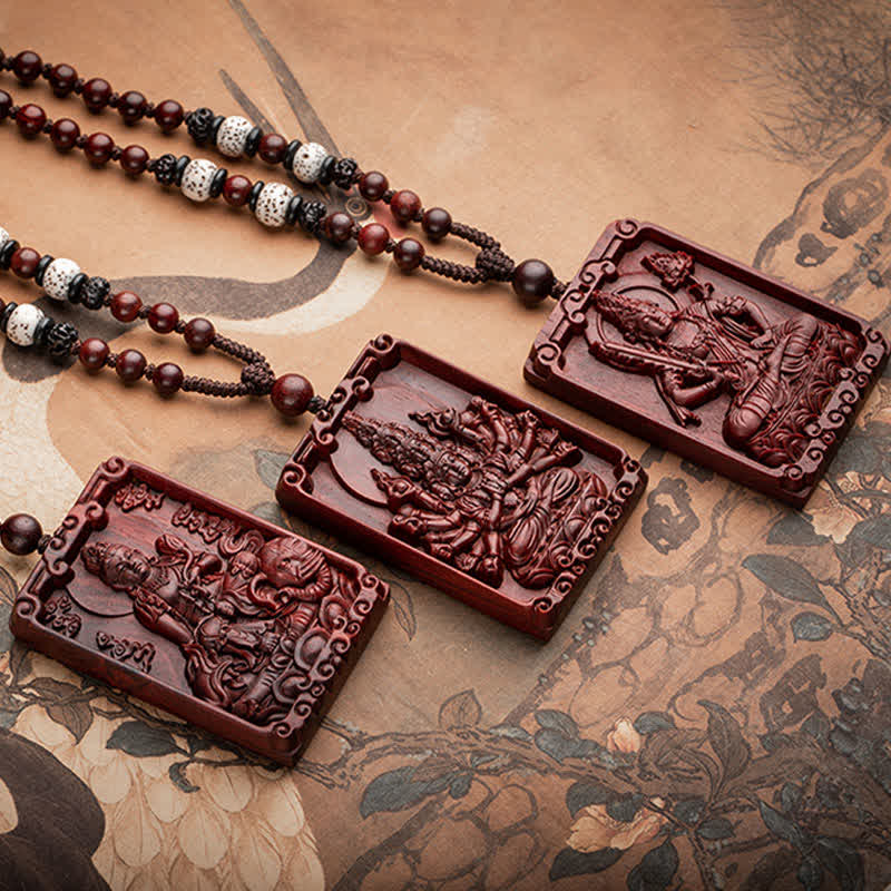 Collier de protection en bois de santal rouge du zodiaque chinois