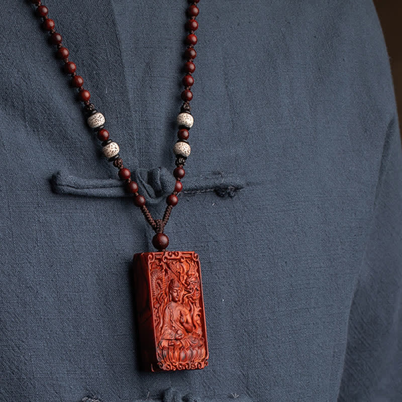Collier de protection en bois de santal rouge du zodiaque chinois