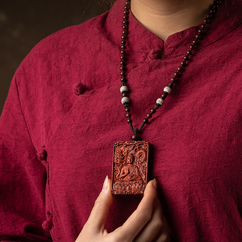 Collier de protection en bois de santal rouge du zodiaque chinois