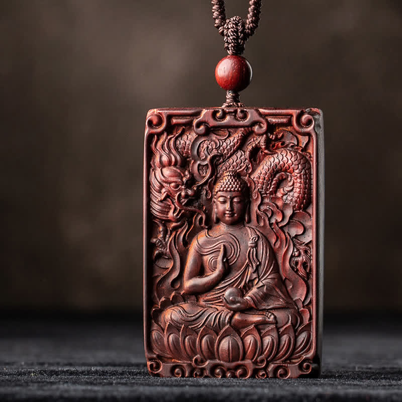 Collier de protection en bois de santal rouge du zodiaque chinois