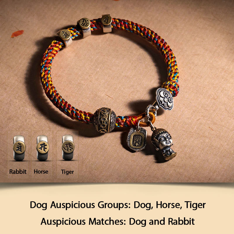 Bracelet en corde d'argent du zodiaque chinois pour la richesse et la protection