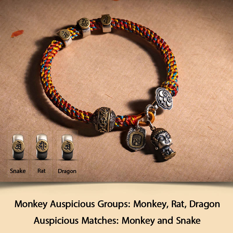 Bracelet en corde d'argent du zodiaque chinois pour la richesse et la protection