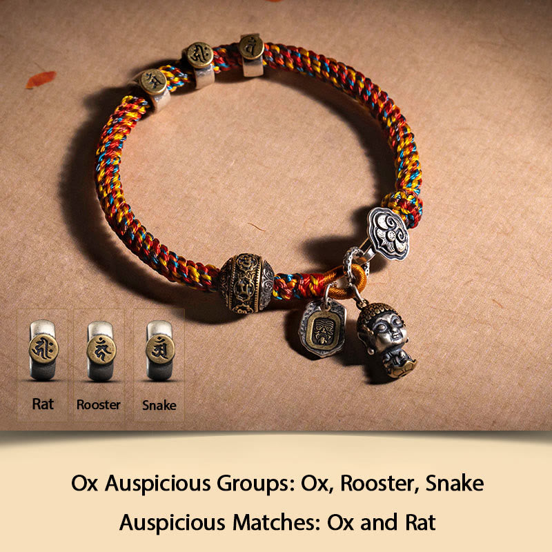 Bracelet en corde d'argent du zodiaque chinois pour la richesse et la protection