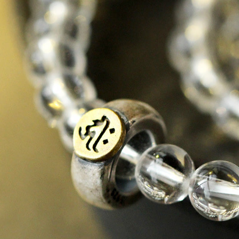 Bracelet triple tour zodiaque chinois en argent sterling 925 et cristal blanc