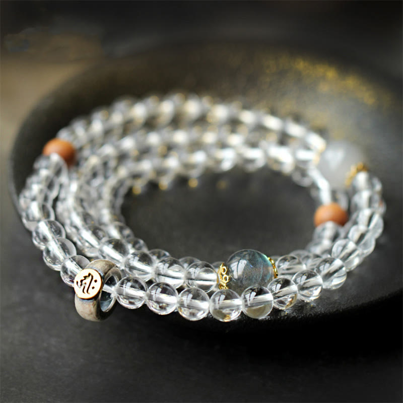 Bracelet triple tour zodiaque chinois en argent sterling 925 et cristal blanc