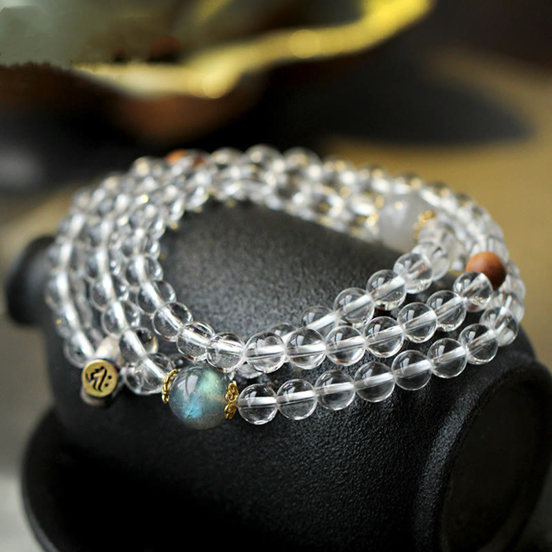 Bracelet triple tour zodiaque chinois en argent sterling 925 et cristal blanc