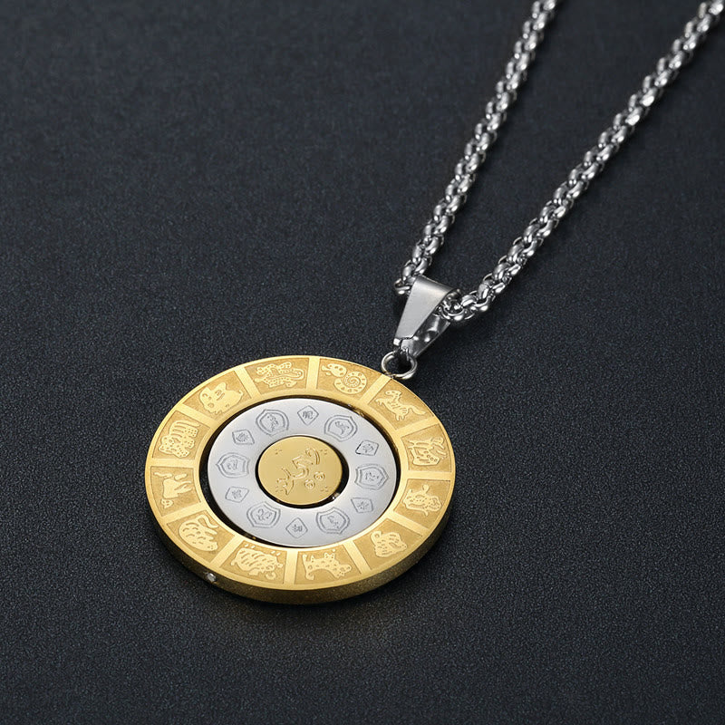 Collier Yin Yang du zodiaque chinois | Pendentif Bagua rotatif