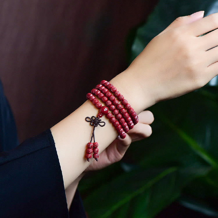 Bracelet de méditation et de bénédiction en cinabre de 108 perles Mala
