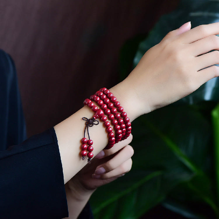 Bracelet de méditation et de bénédiction en cinabre de 108 perles Mala