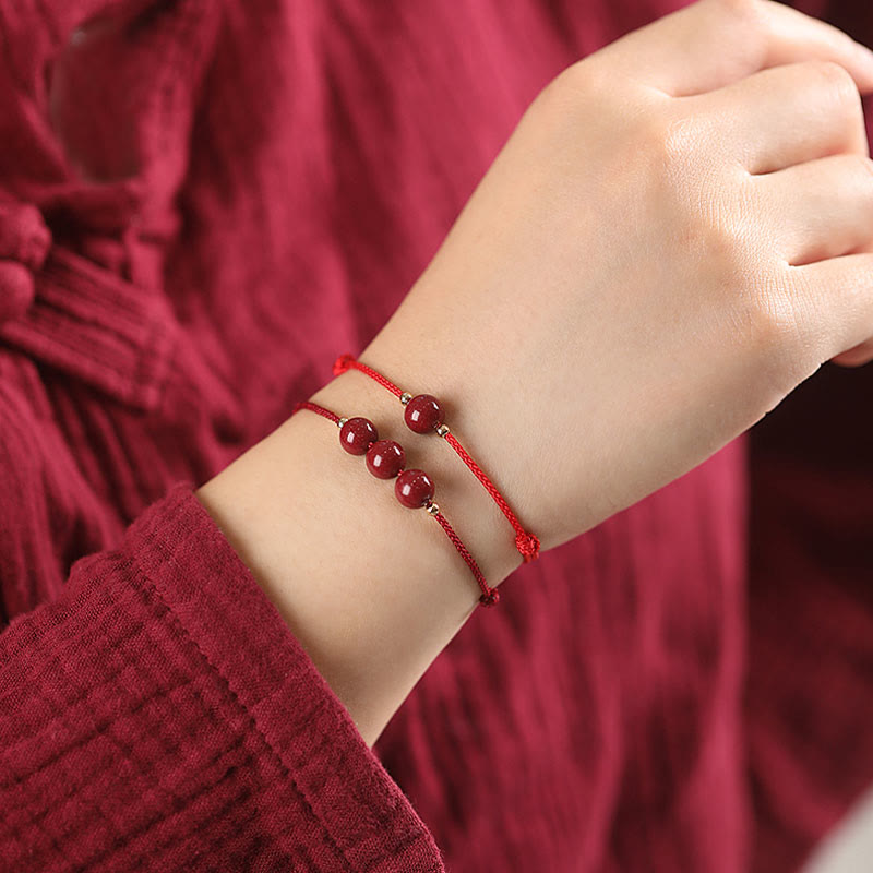 Bracelet et bracelet de cheville en cinabre avec cordon porte-bonheur