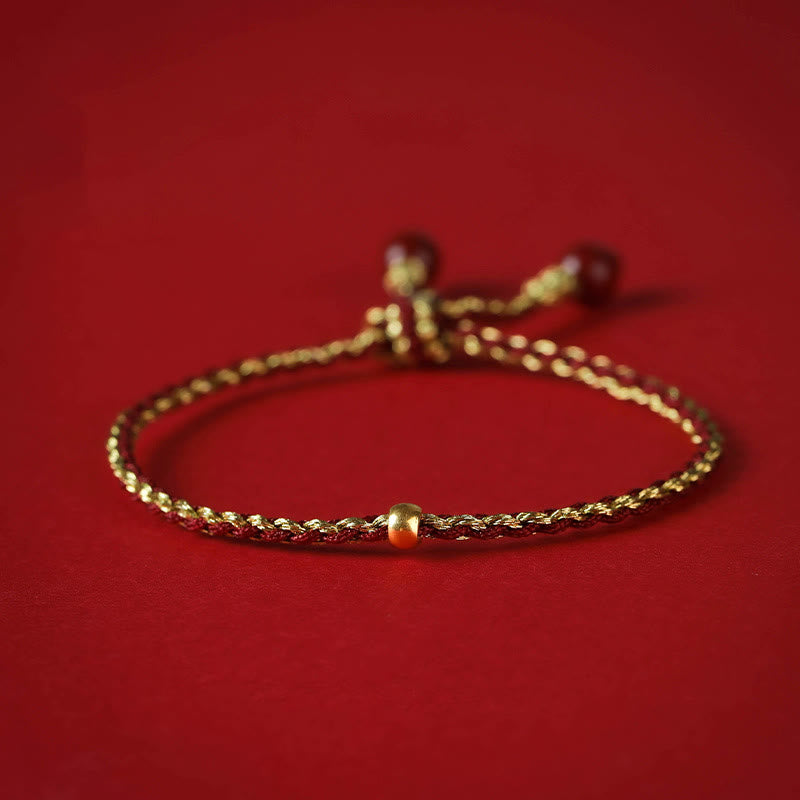 Bracelet en cinabre avec tresse de bénédiction en argent lotus 6 mm