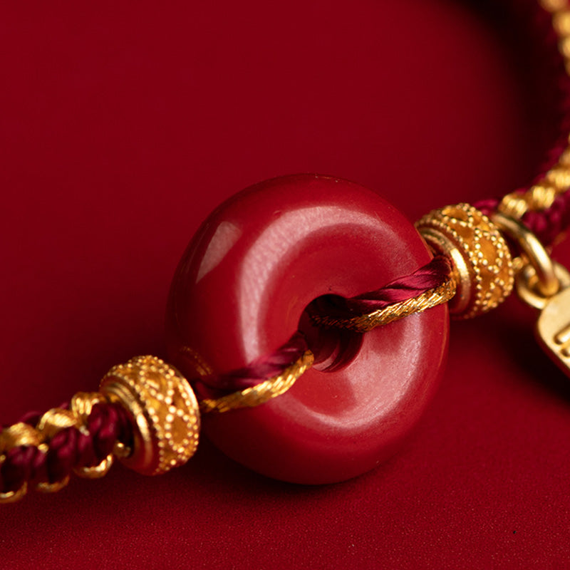 Bracelet tressé en cinabre avec boucle de paix et breloque Fu