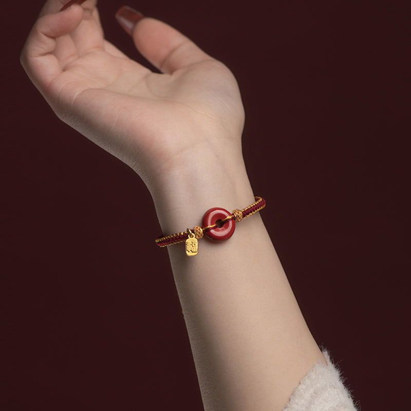 Bracelet tressé en cinabre avec boucle de paix et breloque Fu