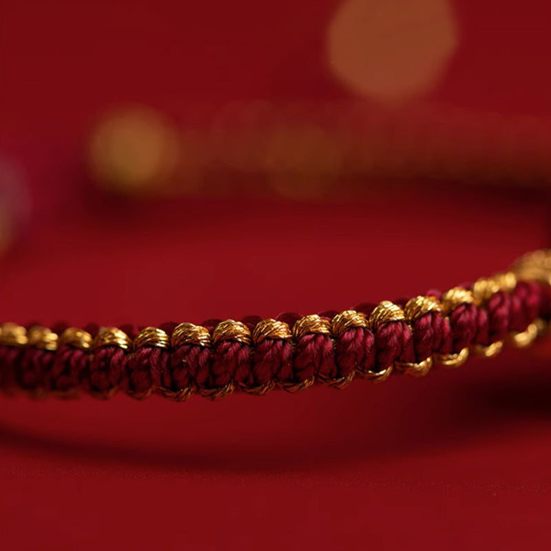 Bracelet tressé en cinabre avec boucle de paix et breloque Fu