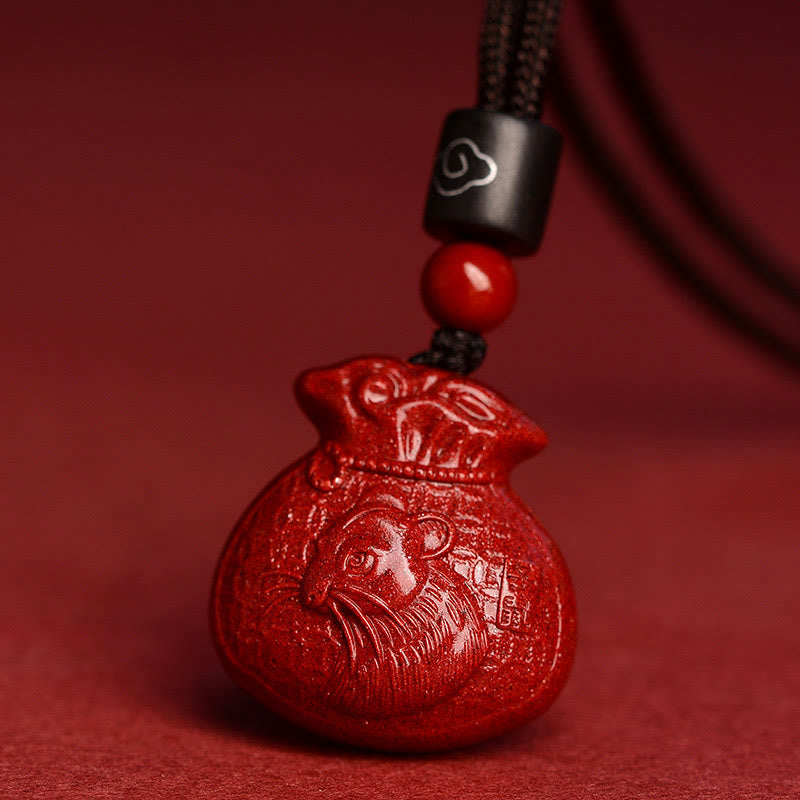Collier porte-monnaie en cinabre, symbole du zodiaque chinois, pour le calme et la prospérité