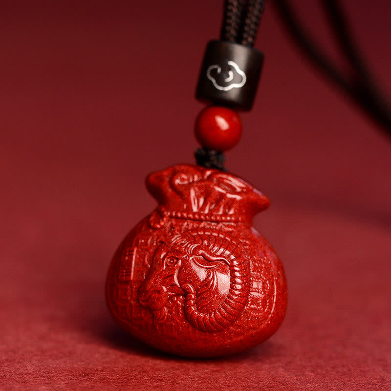 Collier porte-monnaie en cinabre, symbole du zodiaque chinois, pour le calme et la prospérité