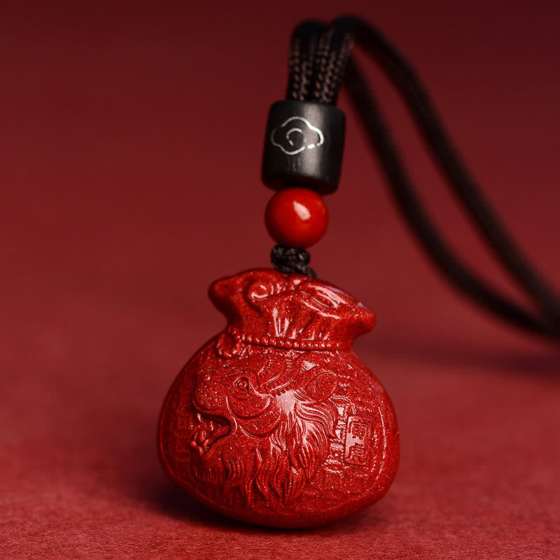 Collier porte-monnaie en cinabre, symbole du zodiaque chinois, pour le calme et la prospérité